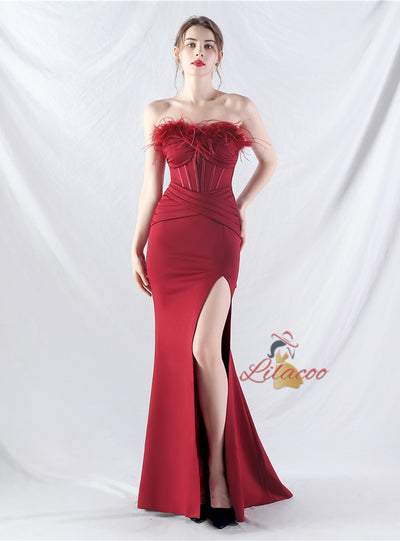 Mermaid Strapless Split Pleats Prom Dress