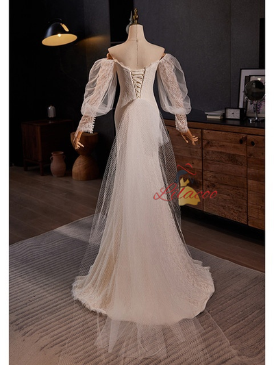 White Mermaid Lace Long Sleeve Wedding Dress