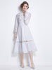 Lapel Lantern Long Sleeve Wooden Ear Hollow Dress
