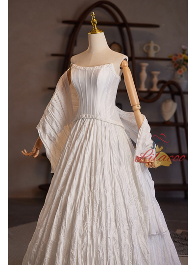 A-Line White Strapless Wedding Dress