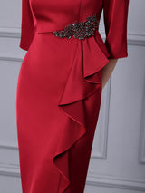 Burgundy Short Sleeve Beading Mother Of The Bride Dress