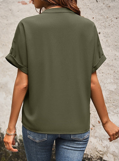 Short-sleeved V-neck Pocket Shirt