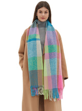 Thickened Fringed Rainbow Plaid Scarf