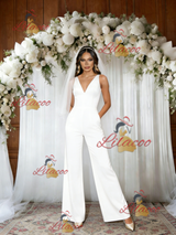 White V-neck Sleeveless Jumpersuit