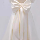 Ivory Satin Square Puff Sleeve Wedding Dress