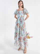 Heavy-duty Gauze Printed Spliced Ruffled Dress