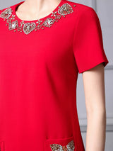 Red Short Sleeve Mother of the Bride Dress