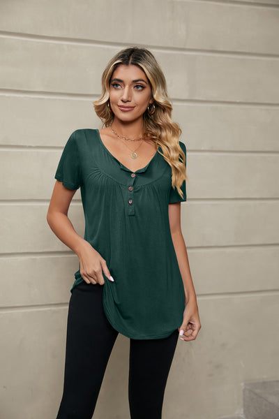 Loose Short Sleeve Pleated T-shirt