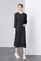 Long Sleeve Cake Pleated Fringed Dress