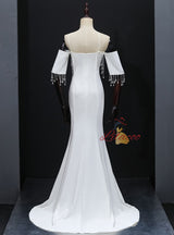 White Mermaid Halter Beading Prom Dress