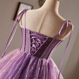 Purple Tulle Spaghetti Straps Homecoming Dress