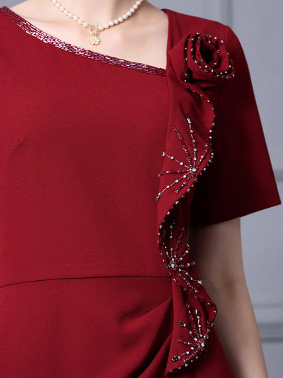 Burgundy Beading Mother Of The Bride Dress
