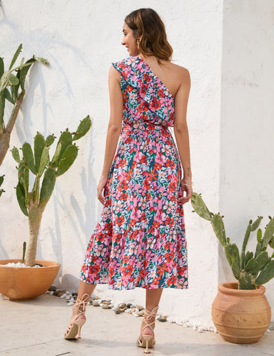 Casual Printed One Shoulder Dress