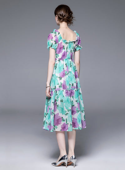 Antern Sleeve Bubble Sleeve Floral Dress