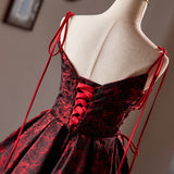 A-Line Burgundy Print Straps Homecoming Dress
