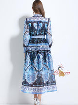 Printed Big Swing Long Sleeve Holiday Dress