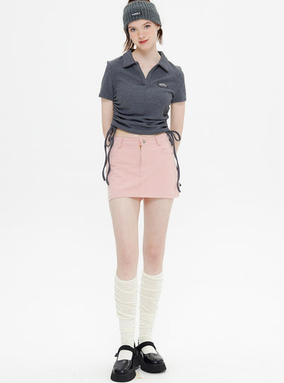 Polo Collar Drawstring Shirt T-shirt