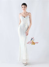 Spaghetti Straps Sequins Beading Prom Dress