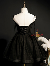 Black Tulle Spaghetti Straps Beading Homecoming Dress