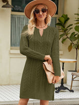Long Solid Color Split Loose Twisted Sweater Dress