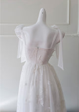 White Gauze Sling Bow Dress