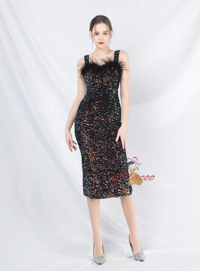 Sheath Straps Tea Length Prom Dress