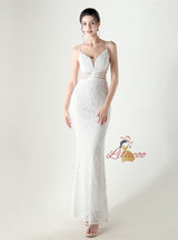 Mermaid Spaghetti Straps Sequins Beading Prom Dress