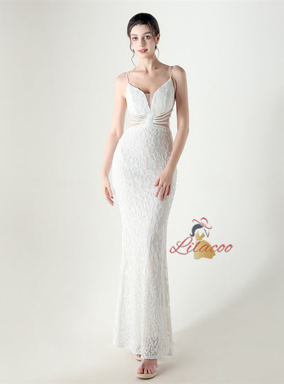 Mermaid Spaghetti Straps Sequins Beading Prom Dress