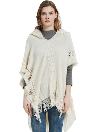 Autumn and Winter Button Hooded Cloak Shawl