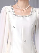 Black Satin Long Sleeve Mother Of The Bride Dress