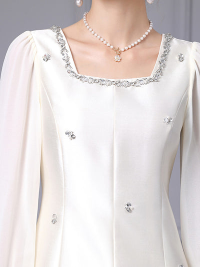 Black Satin Long Sleeve Mother Of The Bride Dress