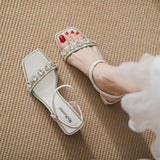 Rhinestone Square-headed Thick-heeled Sandals