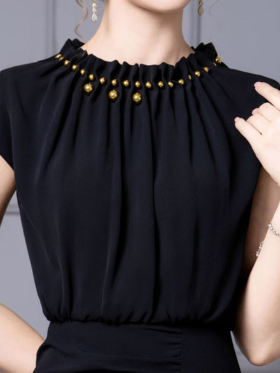 Black Cap Sleeve Split Mother Of The Bride Dress