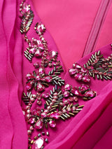 Fuchsia Long Sleeve V-neck Mother Of The Bride Dress