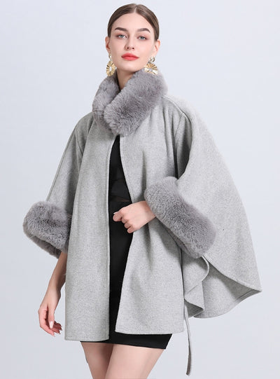 Knitted Shawl Cloak Lace-up Woolen Coat