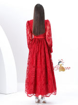 V-neck Lace Single-breasted Long Dress