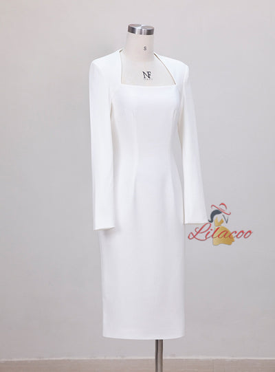 White Long Sleeve Short Prom Dress
