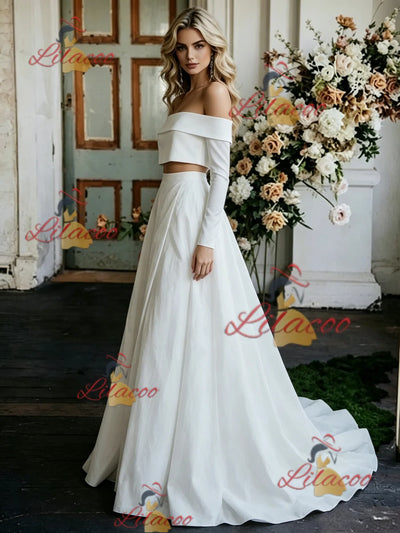 White Two Piece Off the Shoulder Wedding Dress