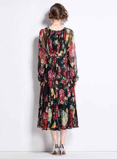 Chiffon Printed Long Sleeve Dress