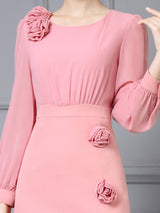 Pink Long Sleeve Flower Mother Of The Bride Dress