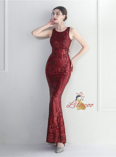 Mermaid Scoop Neck Backless Beading Prom Dress