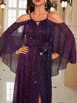 V-neck Bright Silk Bat Sleeve Dress