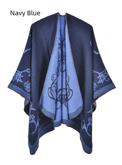 Jacquard Split Warm Padded Shawl