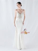 Mermaid Sequins Spaghetti Straps Appliques Prom Dress