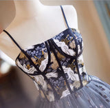 Black Tulle Sequins Embroidery Homecoming Dress