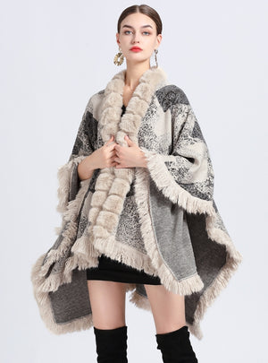 Jacquard Knit Cardigan Loose Shawl Cloak