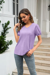 V-neck Spliced Hemmed Short Sleeve T-shirt
