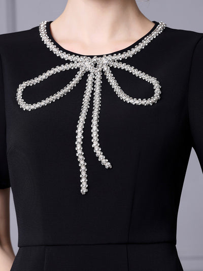 Black Short Sleeve Beading Mother Of The Bride Dress