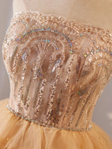 Champagne Tulle Strapless Tiers Homecoming Dress