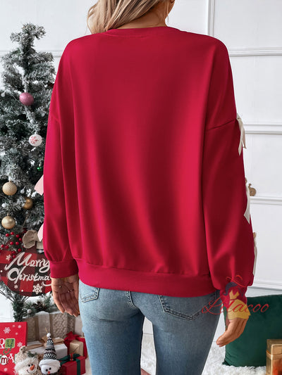 Round Neck Bow Red Christmas Top
